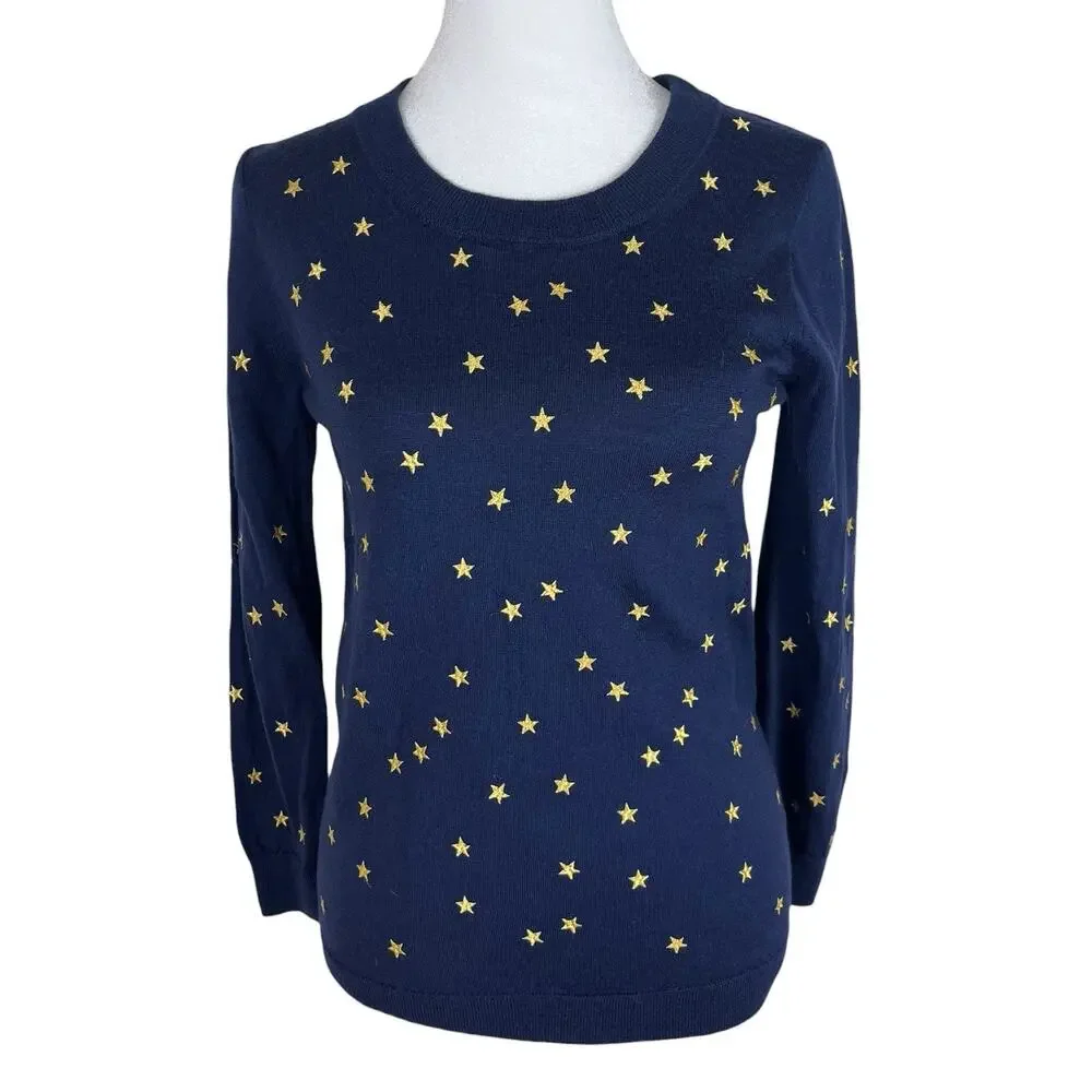 J. Crew Tippi Merino Wool Embroidered Classic Sweater Preppy Heritage Size XS